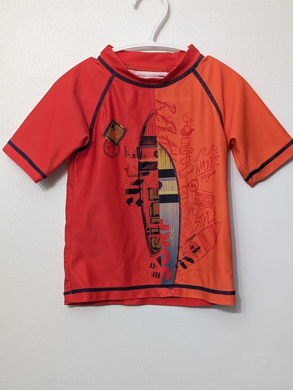 Nano Kids Orange Red Surf Graphic Rash Guard Swim Shirt 2 Years